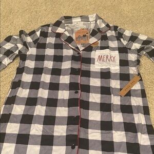 NWT- Rae Dunn Black and White Checkered Sleep Shirt-so soft! M